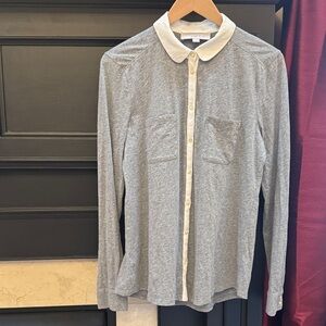 LOFT grey & cream Peter Pan collar Casual Button Down Shirt sz M